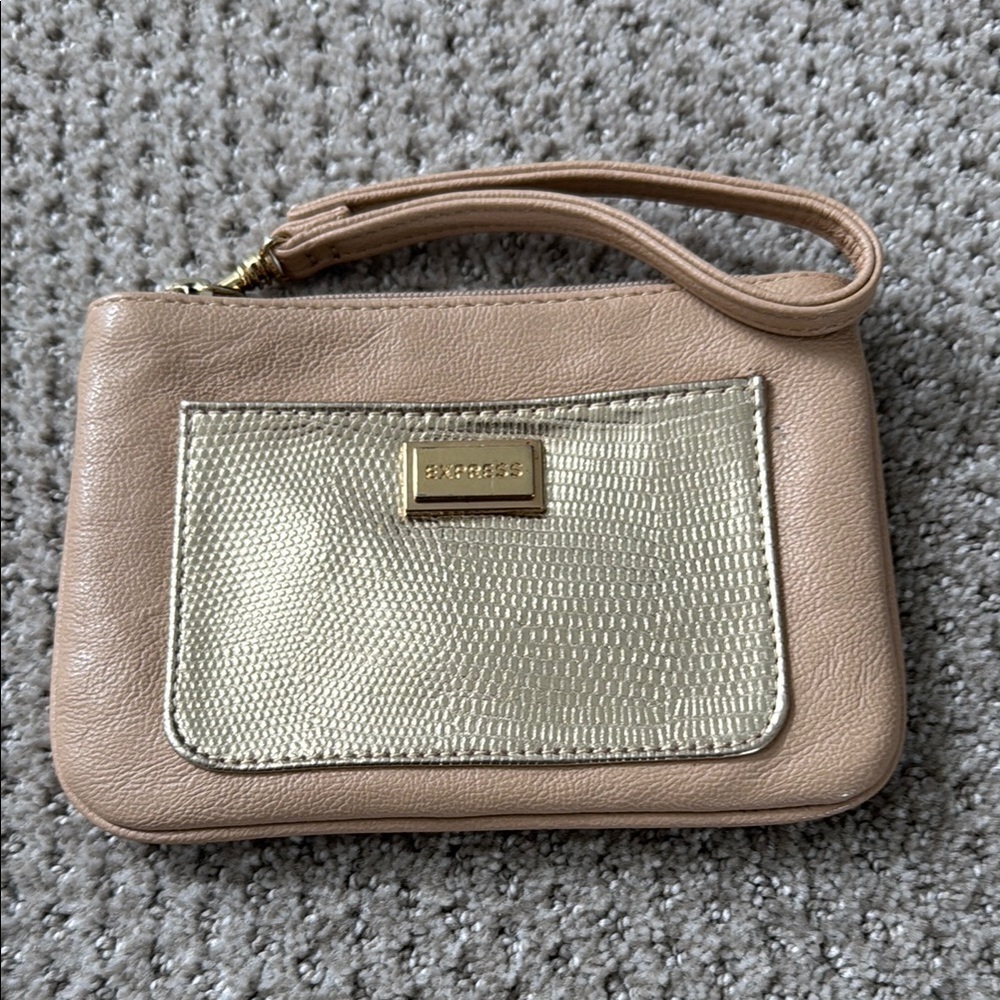 Express Tan and Gold Luxe Clutch